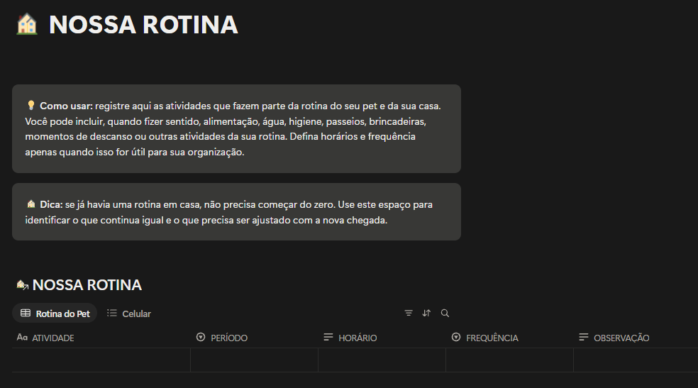 Organização da rotina no painel CHEGOU MEU PET!